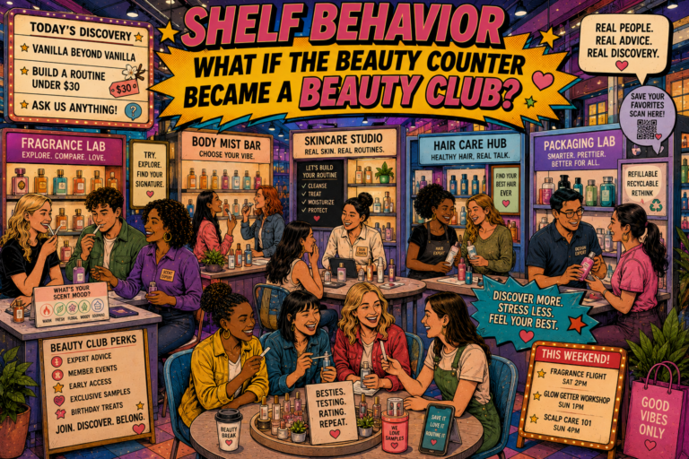 Explore how mall beauty counters could evolve through personal guidance, fragrance discovery, events, creators, and social shopping.