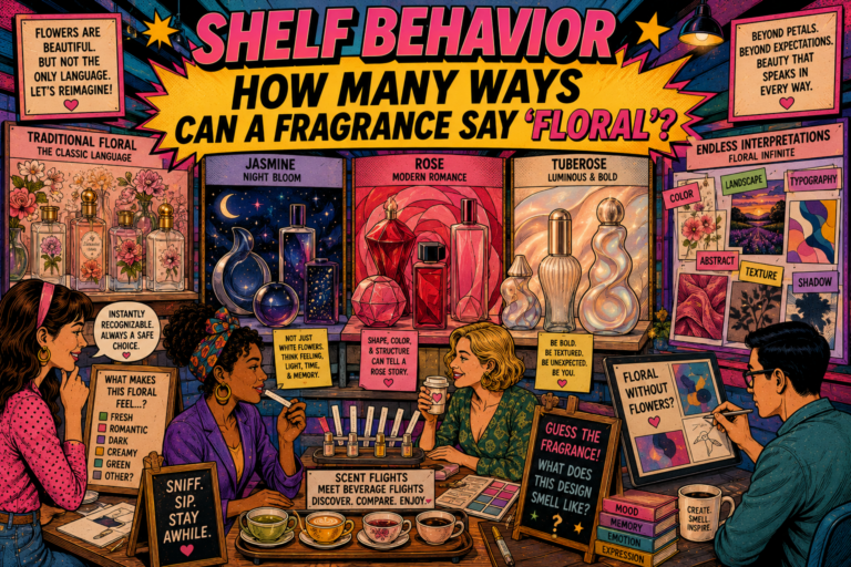 Explore how floral fragrance packaging can use color, shape, art, typography, and atmosphere to tell richer scent stories.