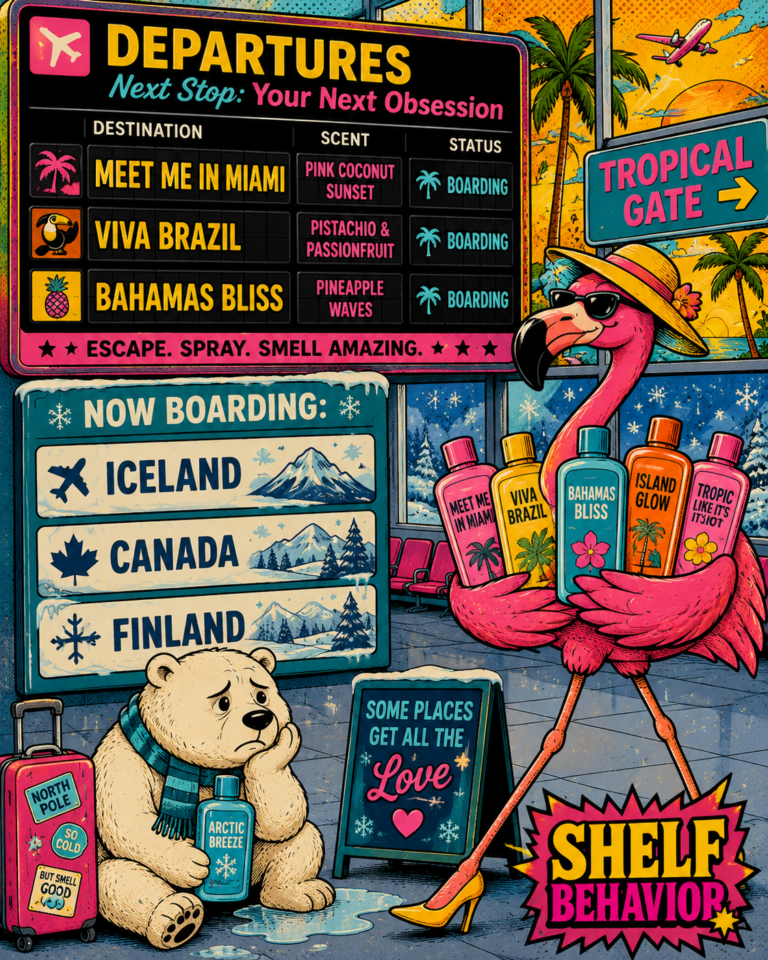 Why tropical lotion names dominate beauty culture—and why Iceland and Canada deserve some love.